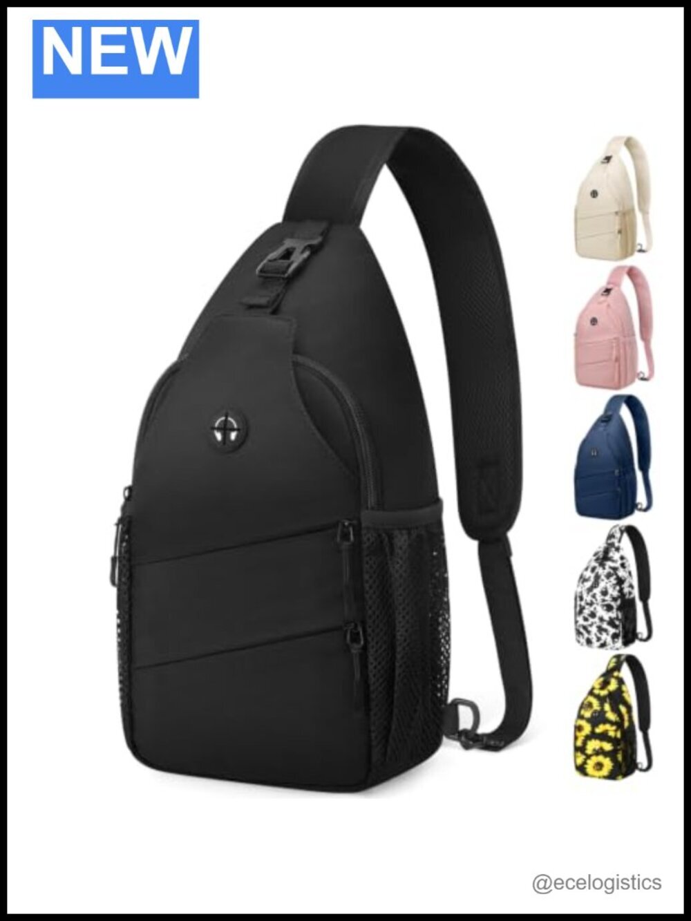 Crossbody Sling Backpack with Adjustable Strap, Waterproof, Convertible Chest